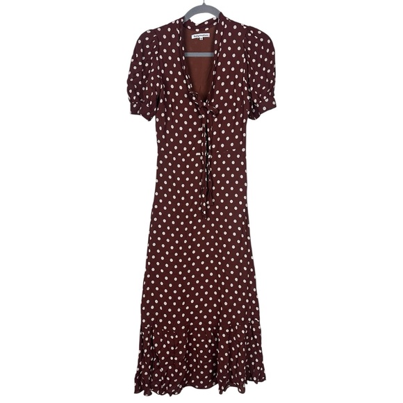 Reformation Reeds Au Lait Brown Polka Dot Midi Dress - Picture 3 of 9